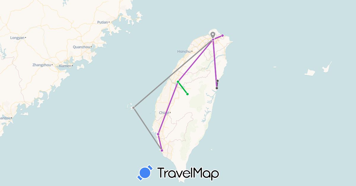 TravelMap itinerary: driving, bus, plane, train, motorbike in Taiwan (Asia)